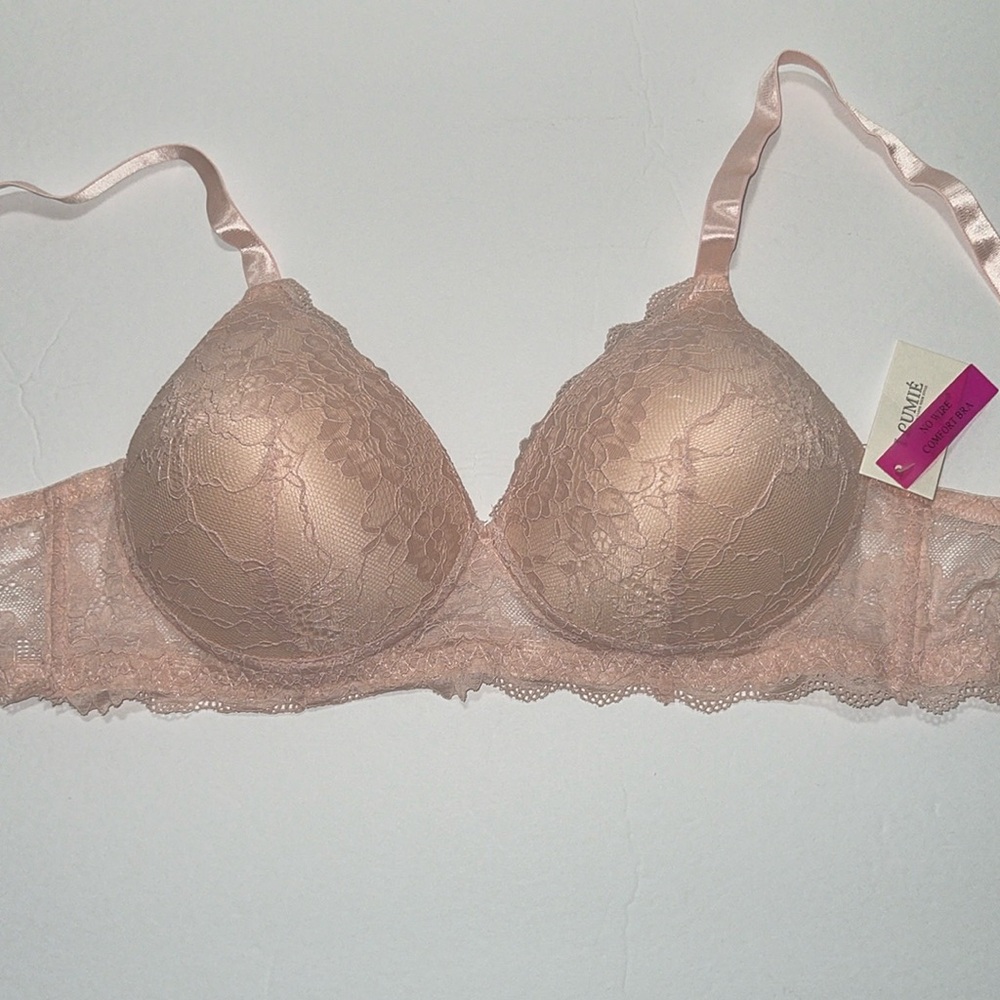 Wire free Comfort Fit Light Padded Soft Cup Bra Wireless Lace 3 Hooks. Sz 40C